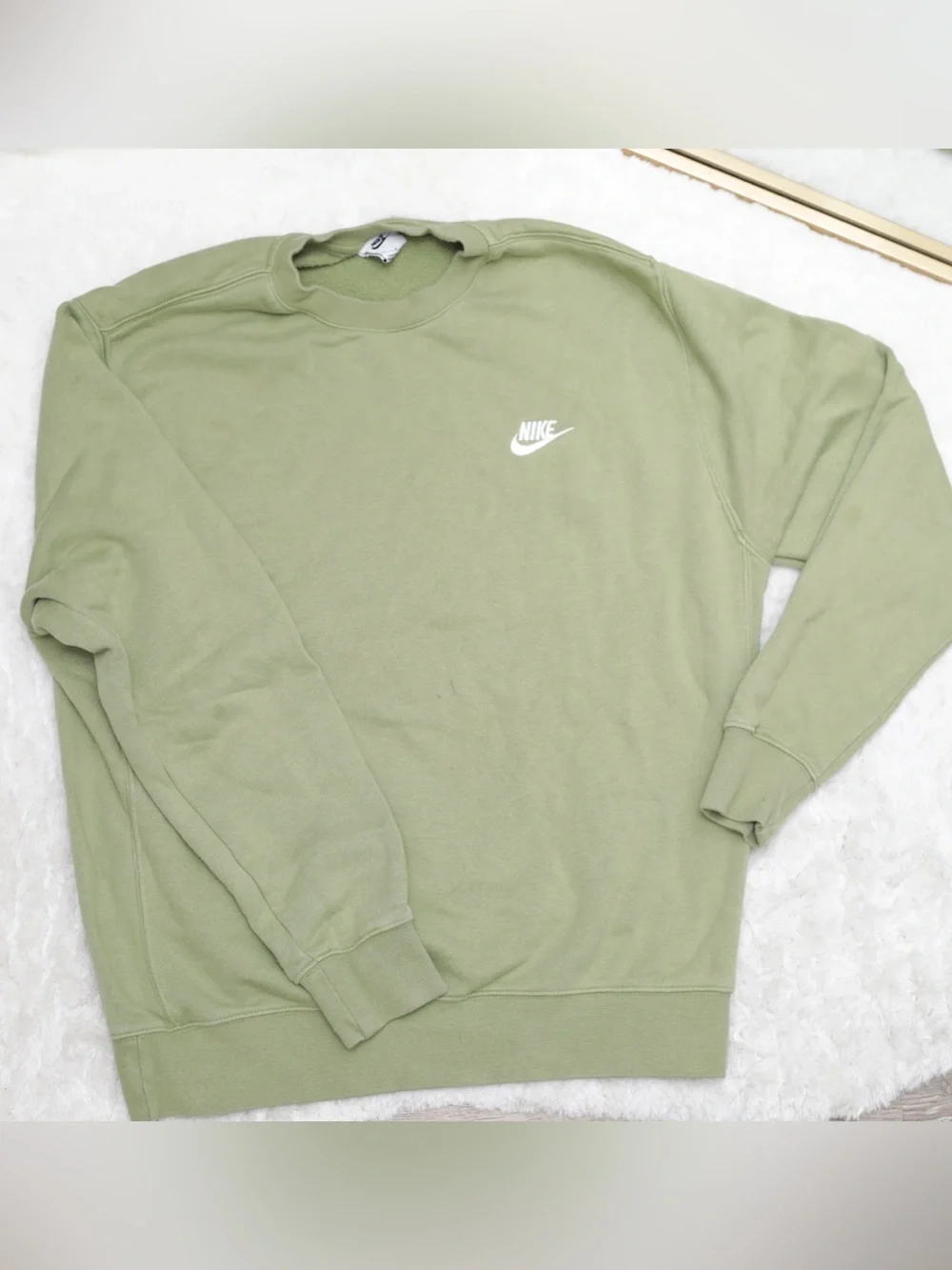 Nike Men's Olive Green Crewneck Sweatshirt with White Logo